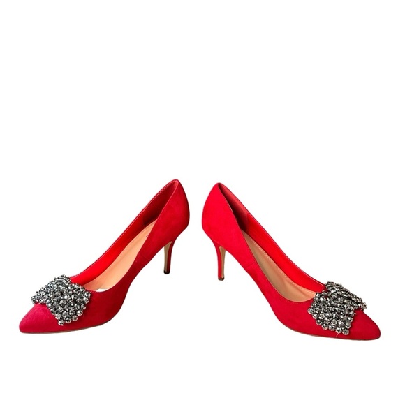 JustFab | Red Embellished Silver Bow Heels Size 11 NWOT - Picture 9 of 11
